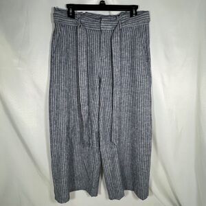 Banana Republic Striped Paperbag Wide Leg Pants Linen Blend Summer Coastal Sz 6